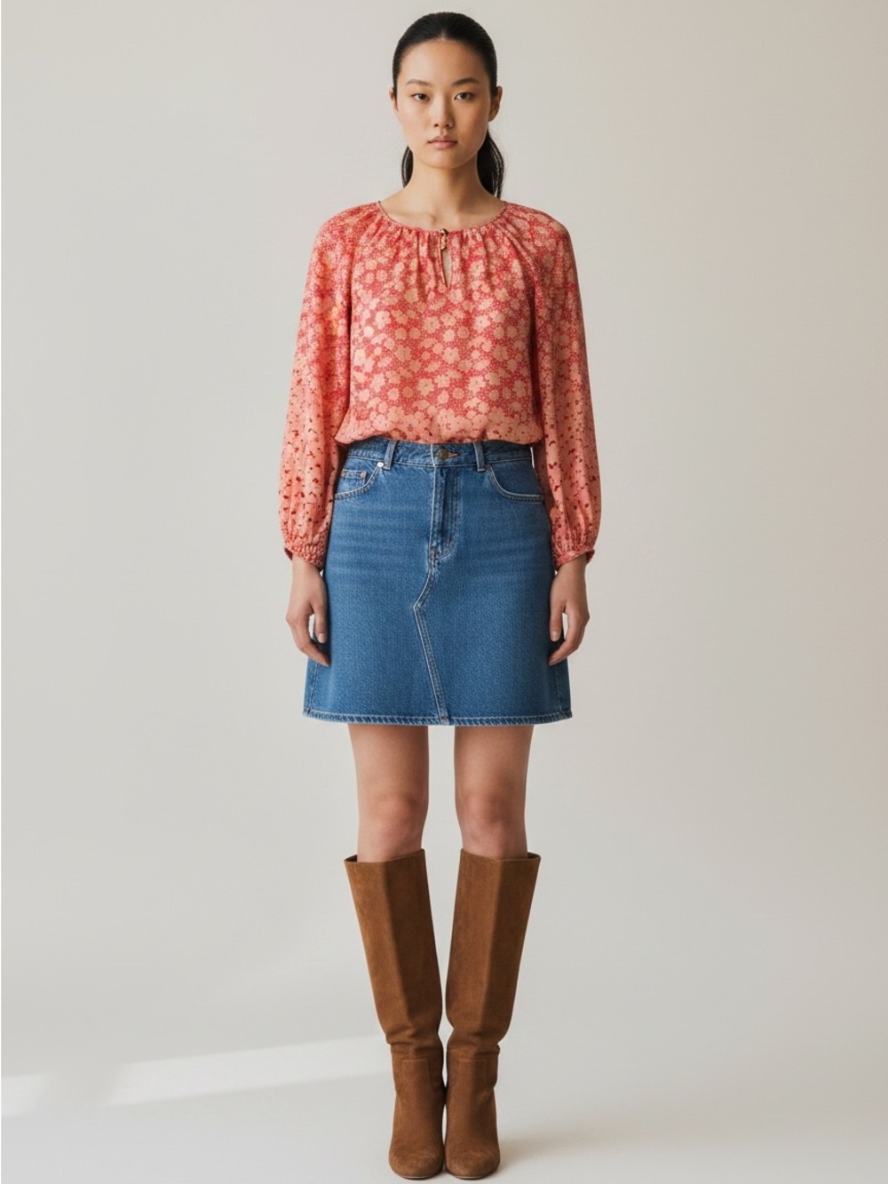Tory Burch Pink & Coral Floral Silk Blouse Size 4